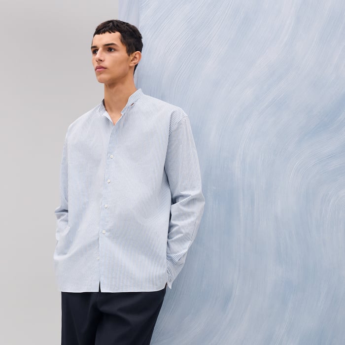 Bleu "Doubles Rayures Serties" Boxy Fit Shirt