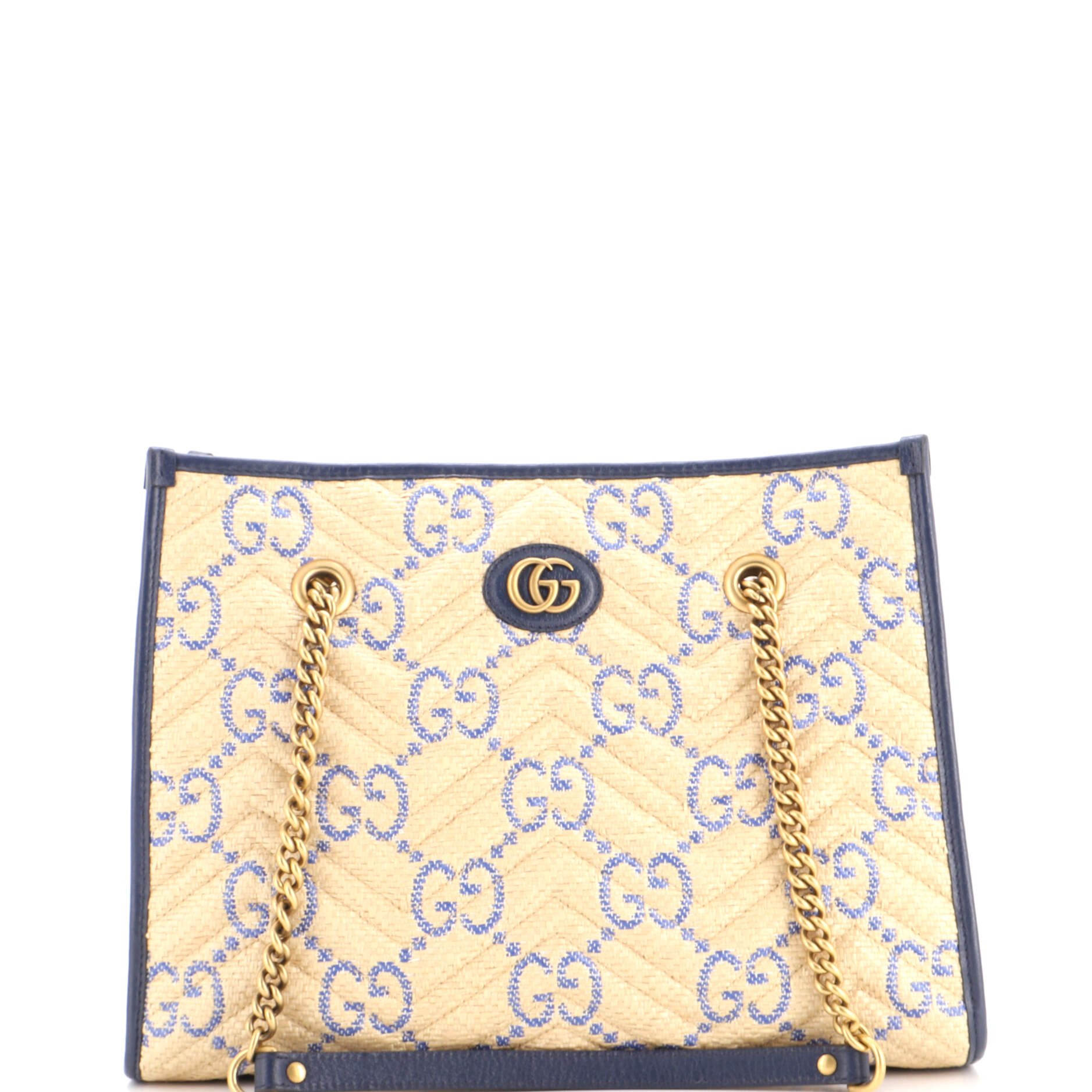 GG Marmont Aria Chain Shopping Tote Jumbo GG Matelasse Raffia Medium