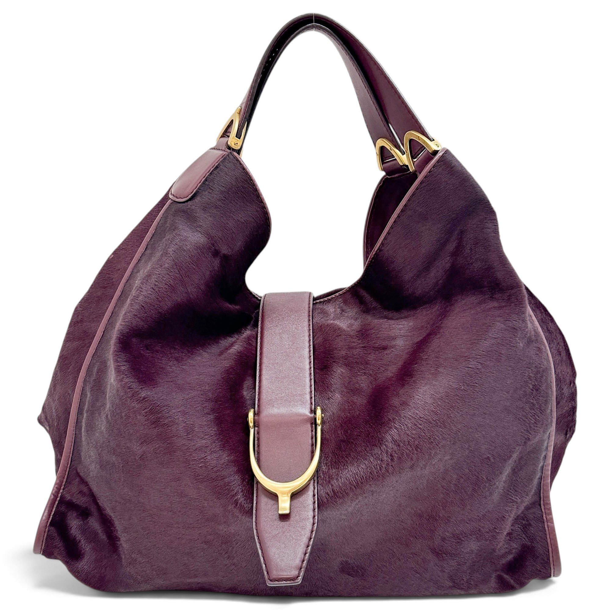 Stirrup pony-style calfskin handbag