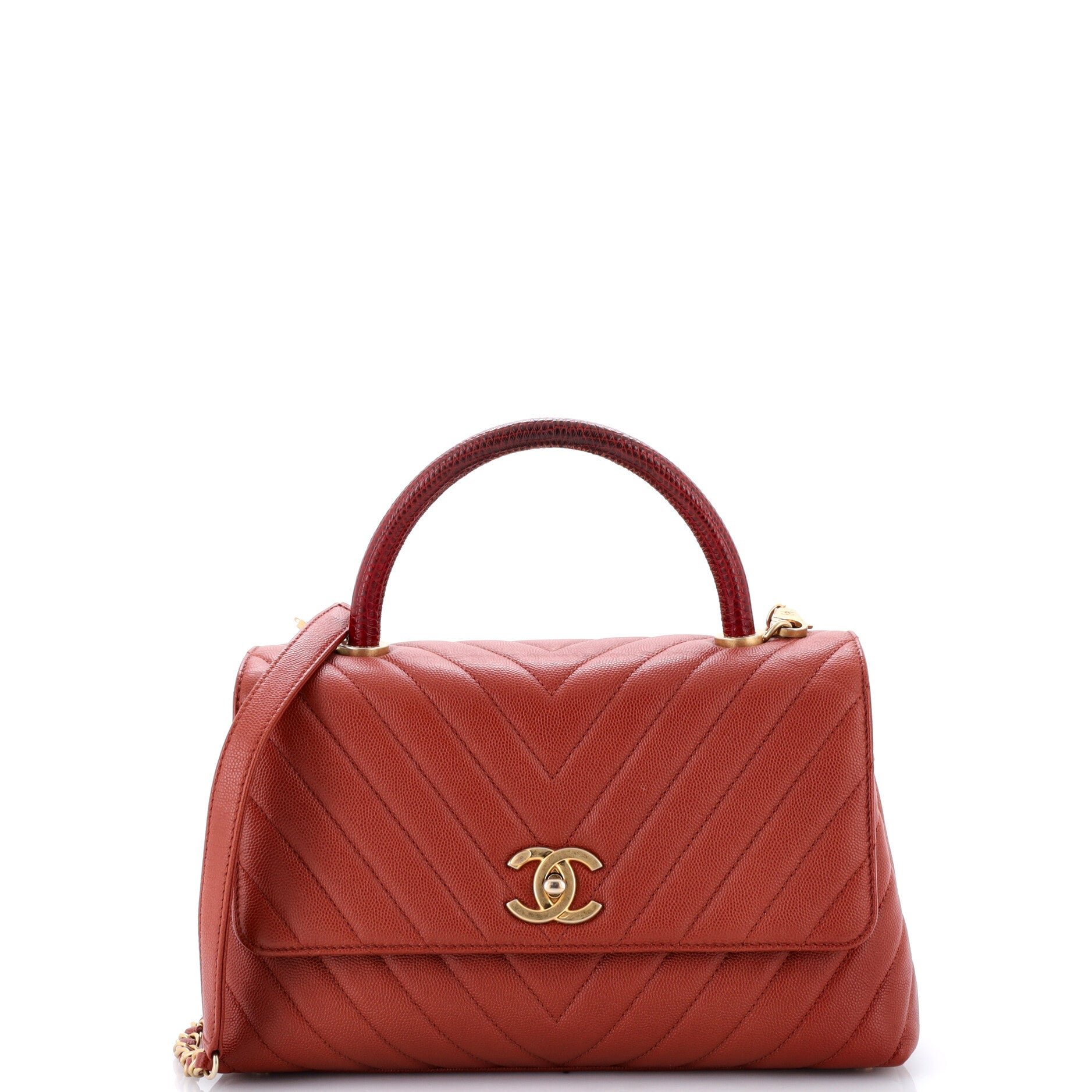 Coco Top Handle Bag Chevron Caviar with Lizard Embossed Handle Small