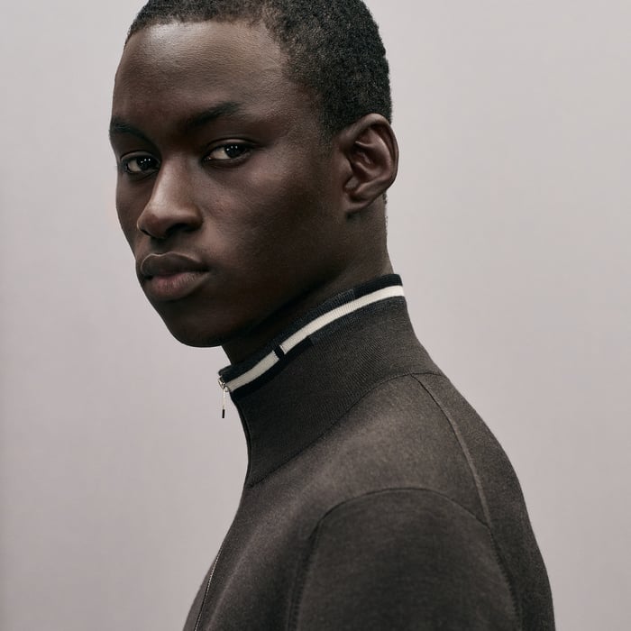 Kaki "Rayures & Twist" Zipped Jacket