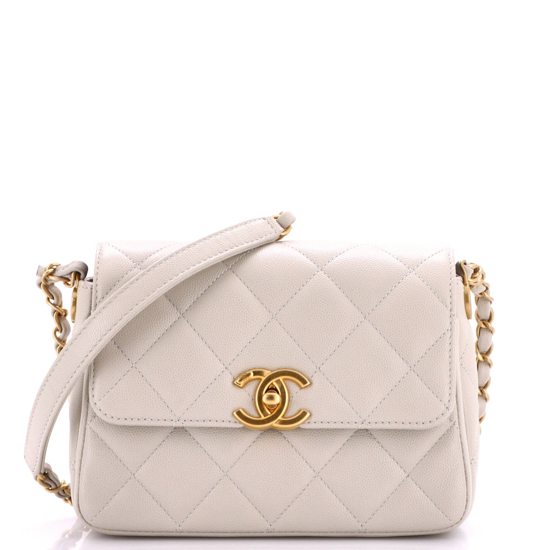 CC Turnlock Chain Flap Bag Quilted Caviar Small