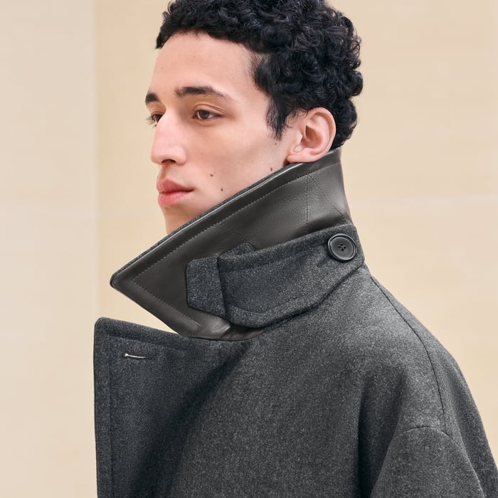 Anthracite Voyage Coat With Leather Details