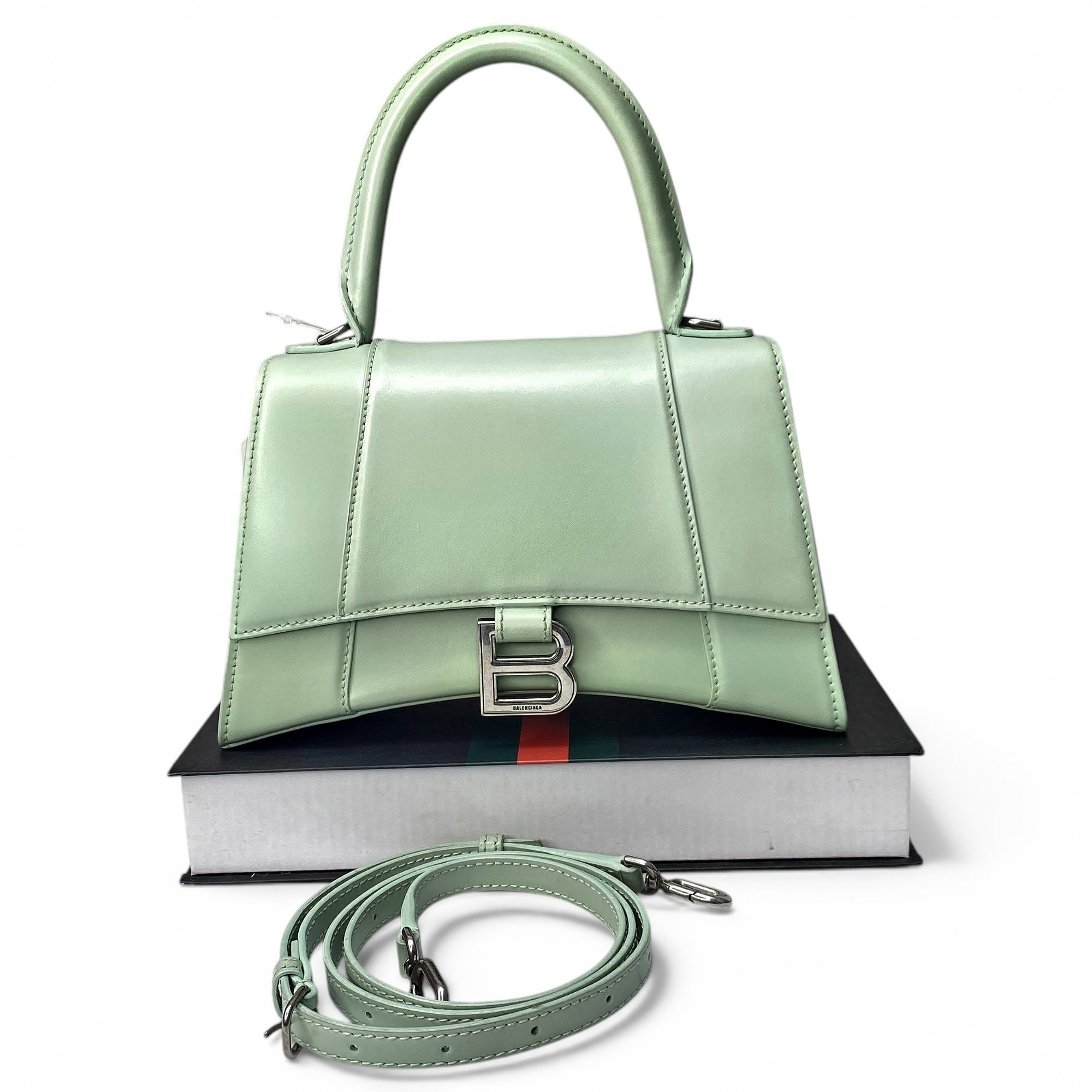 Hourglass leather handbag
