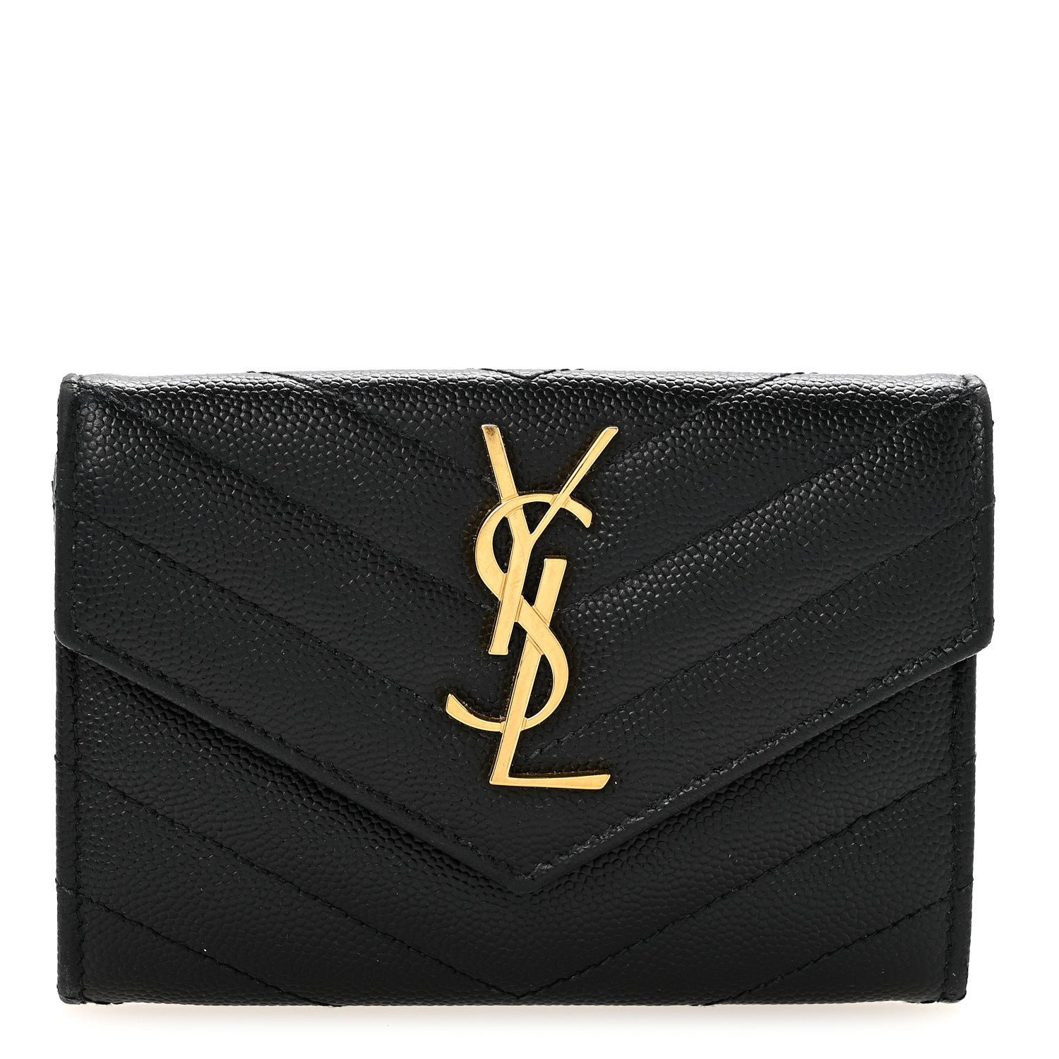 Saint Laurent Grain De Poudre Matelasse Chevron Small Monogram Envelope Wallet Black