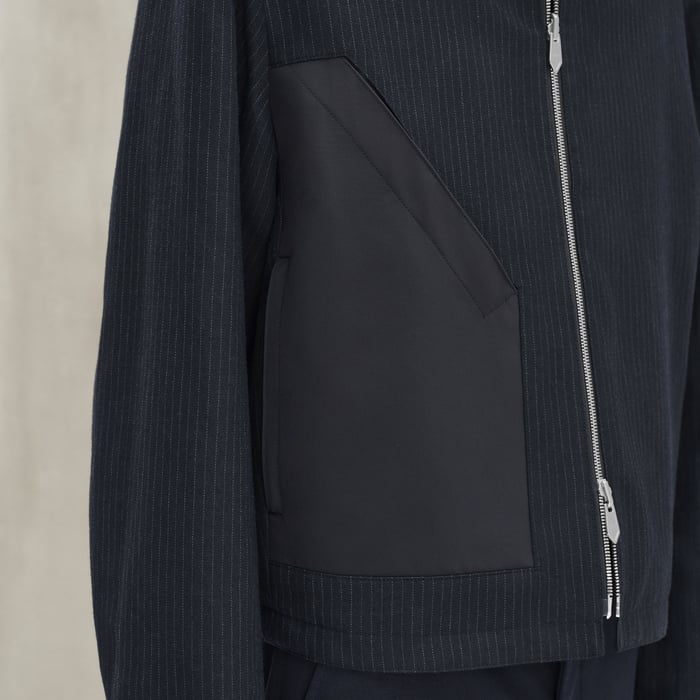 Marine "Rayures De Laine Et Papier" Reversible Straight Cut Jacket