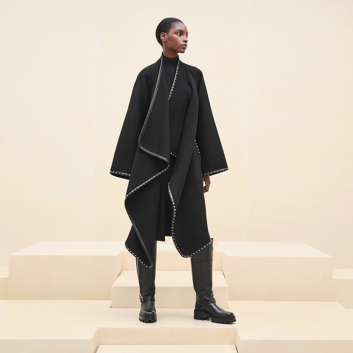 Noir Mixed Leather Coat