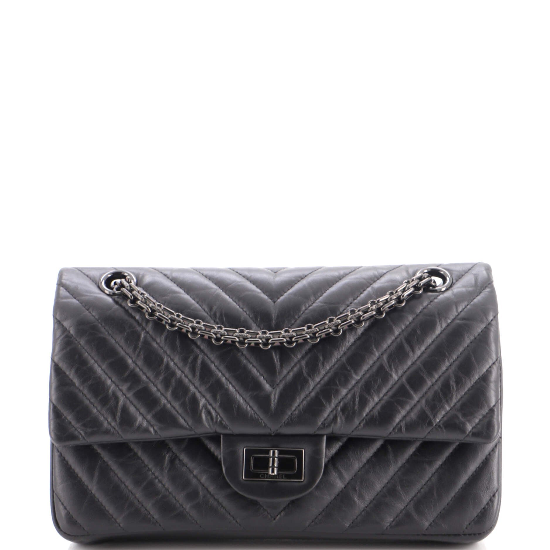 So Black Reissue 2.55 Flap Bag Chevron Aged Calfskin 225