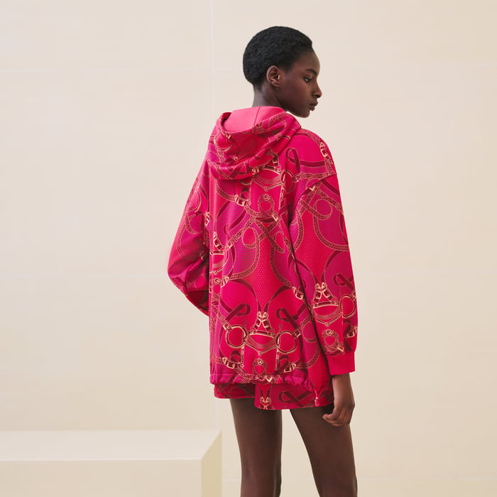 Rose Canneberge "Eperon d'Or Bandana" Oversized Zipped Hooded Jacket