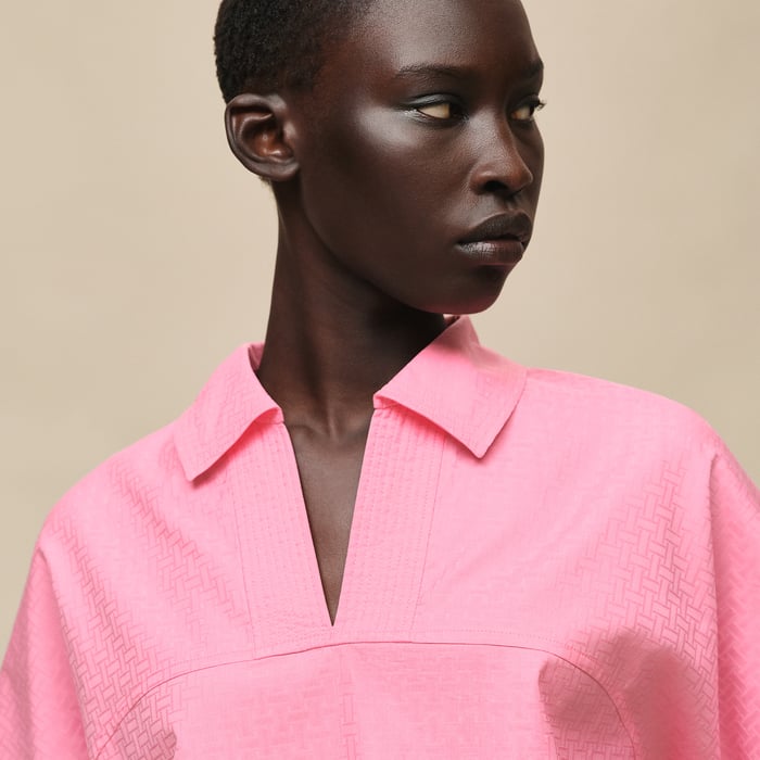 Rose Bonbon Cropped Polo Blouse