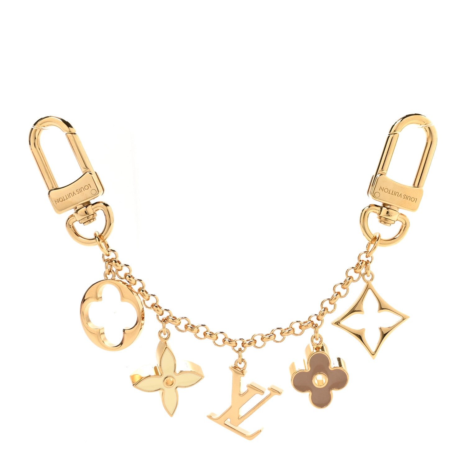Louis Vuitton Brass Enamel Fleur De Monogram Bag Charm Chain Gold