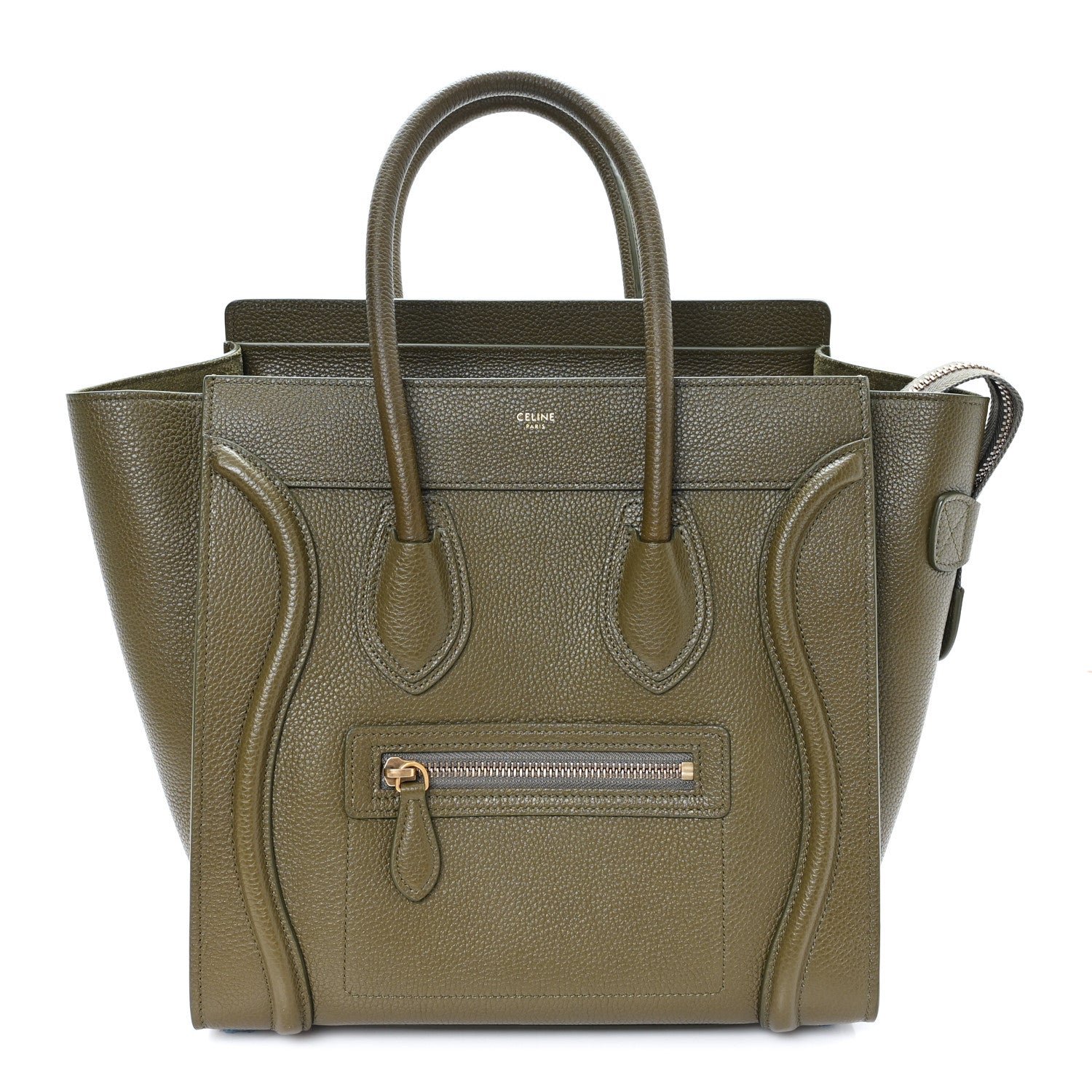 Celine Drummed Calfskin Micro Luggage Dark Olive