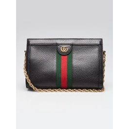 Gucci Black Leather Vintage Web Ophidia Small Shoulder Bag