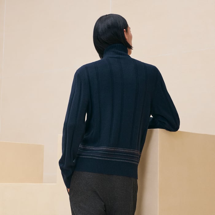 Marine "Lignes Brisees" Full-zip Sweater