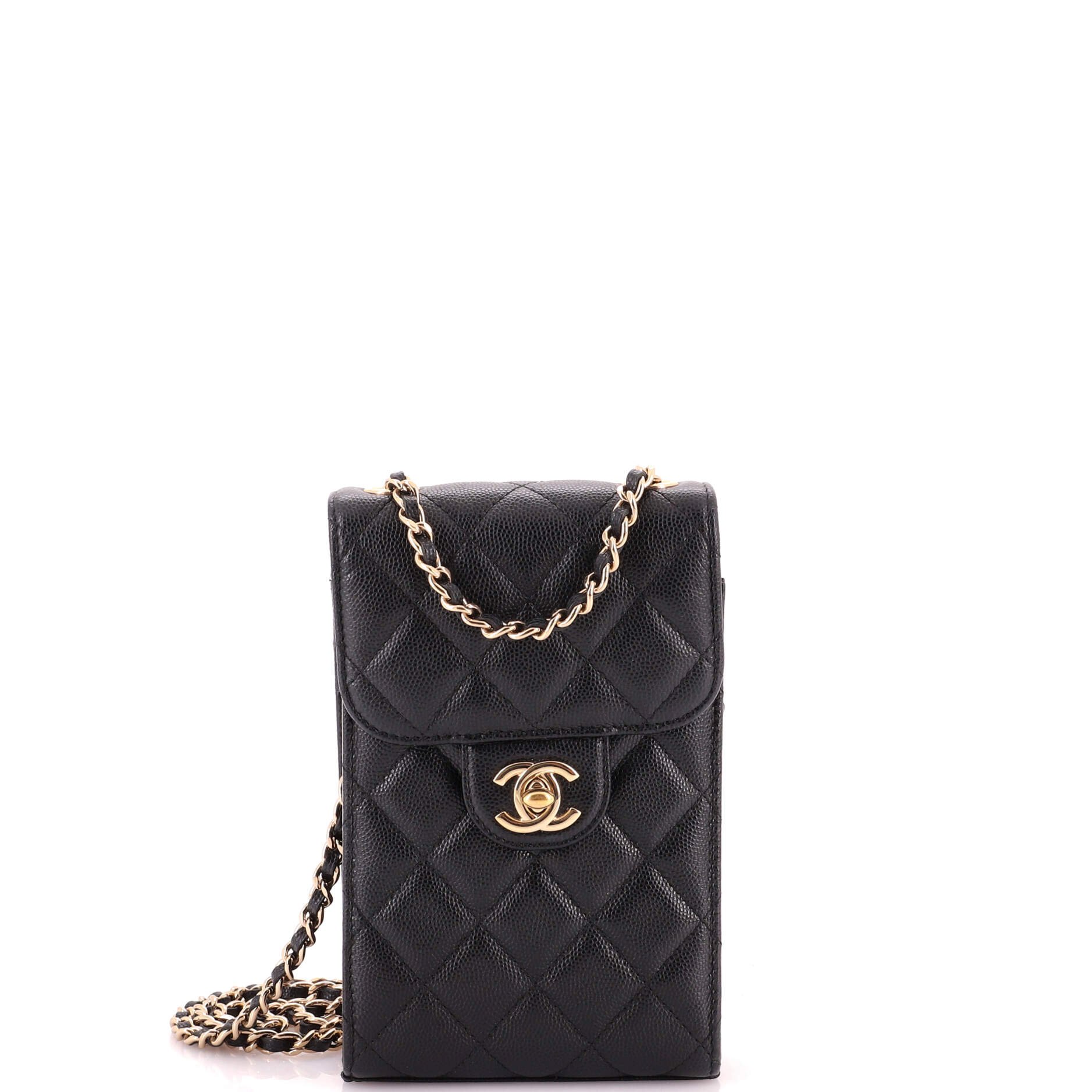 CC Flap Phone Holder Crossbody Bag Quilted Caviar