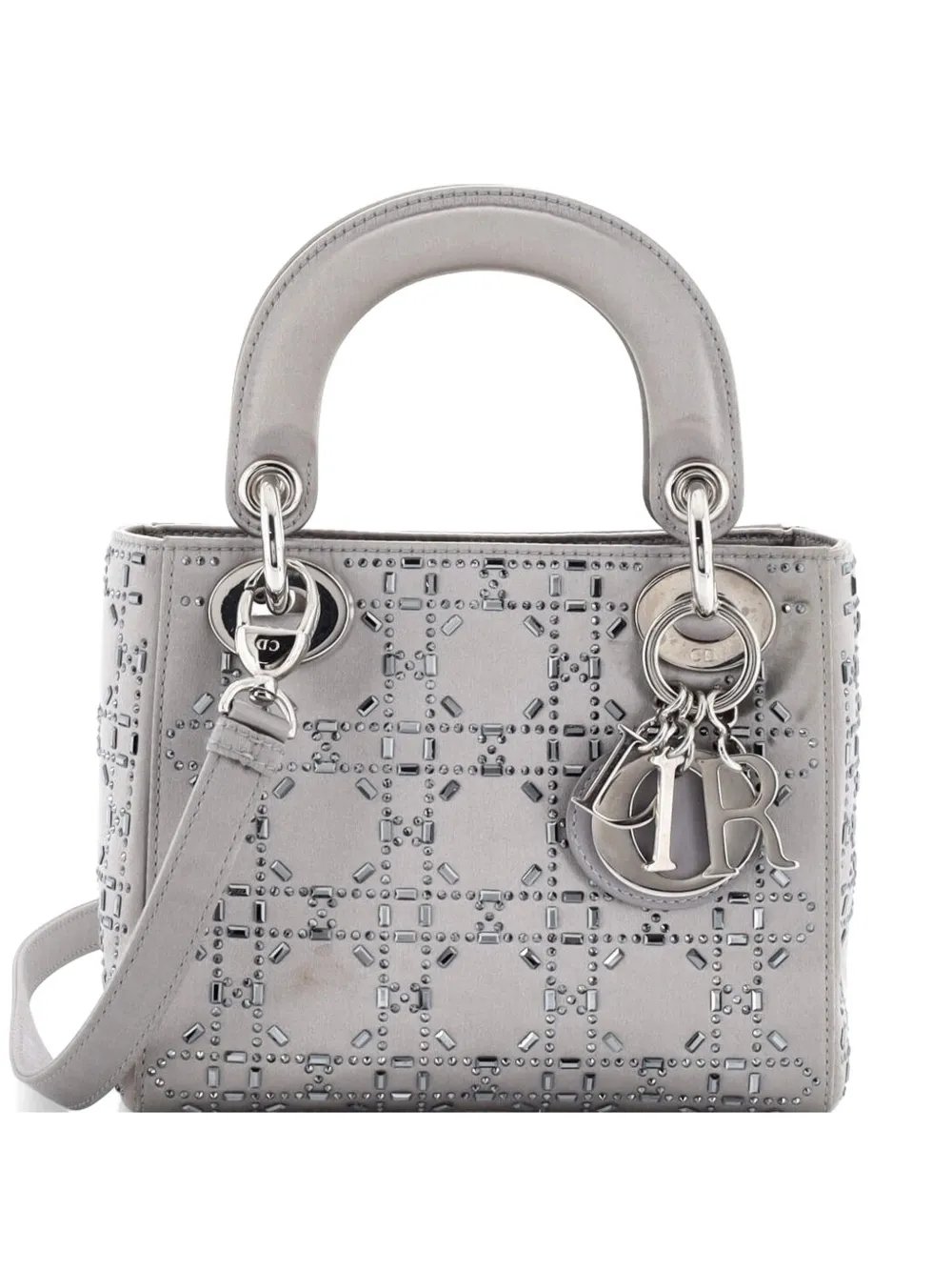 Lady Dior Bag Crystal Embellished Cannage Quilt Satin Mini satchel