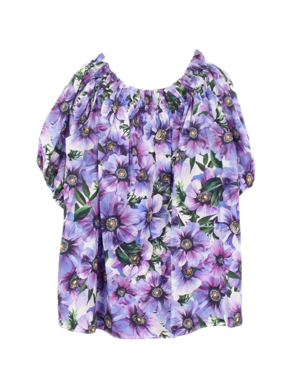 off-shoulder floral-pattern cotton blouse