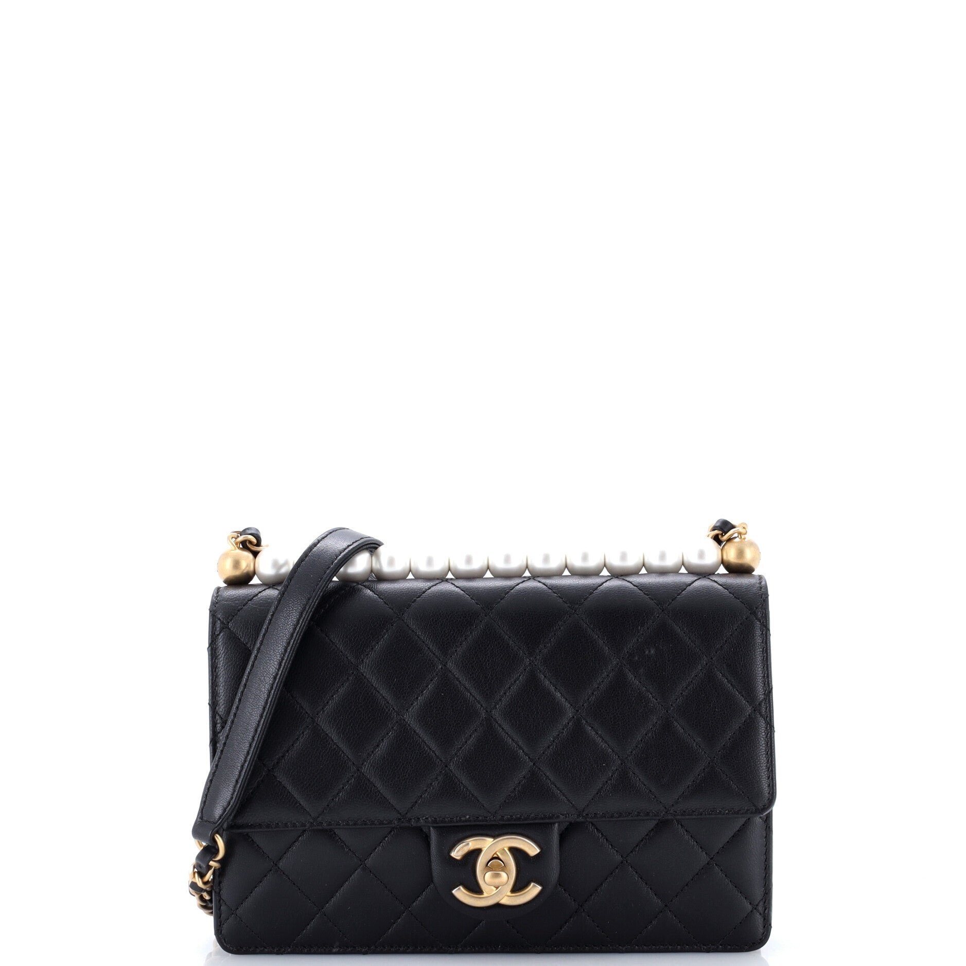Chic Pearls Flap Bag Quilted Lambskin Small