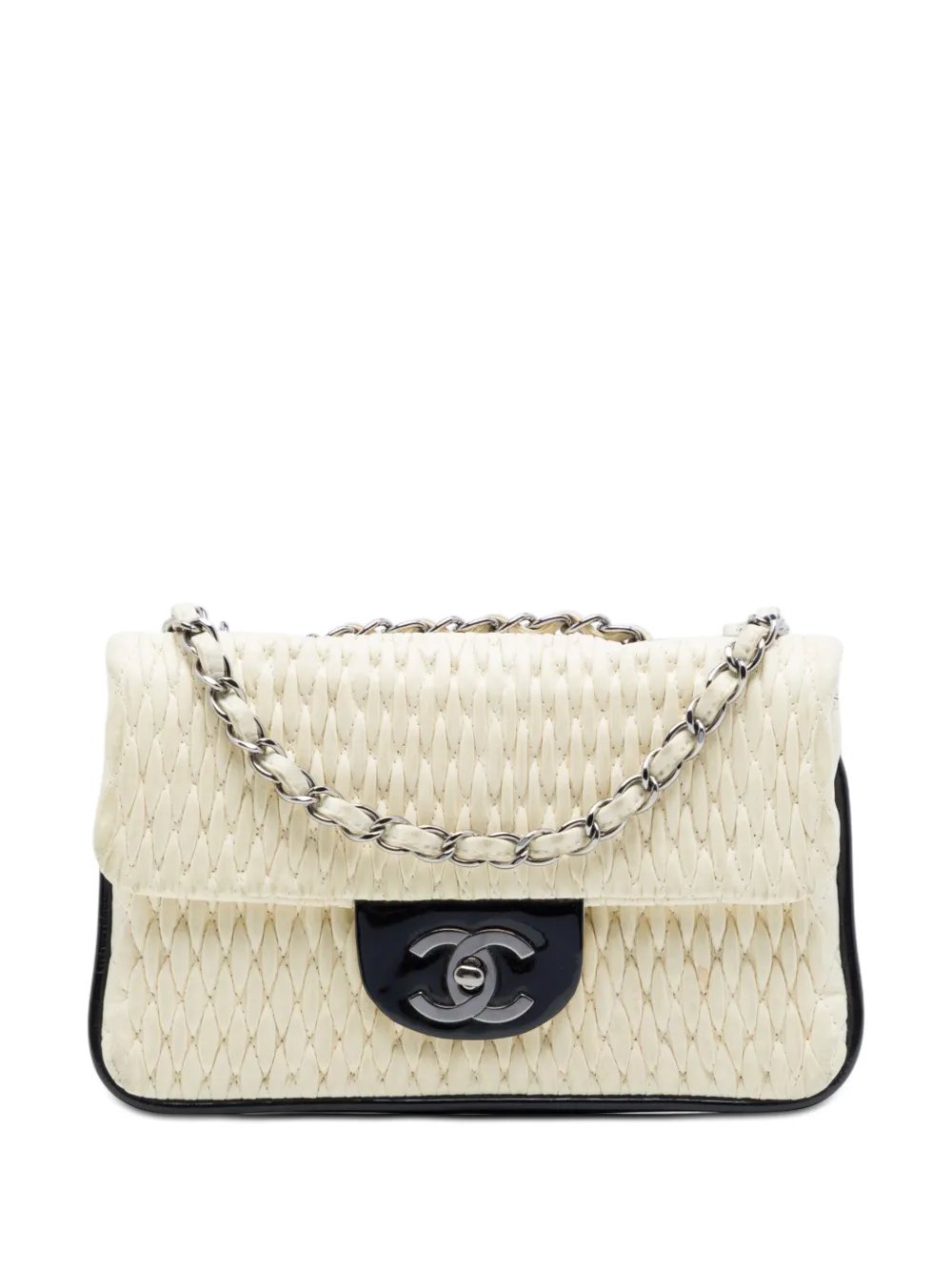 2006-2008 CC Bicolor Woven Lambskin and Patent Flap shoulder bag