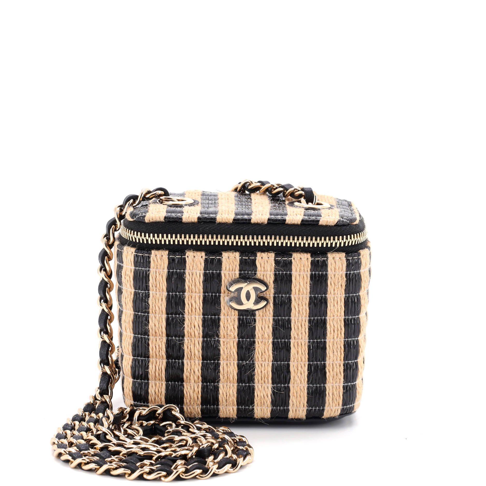Classic Vanity Case with Chain Striped Raffia and Jute Mini