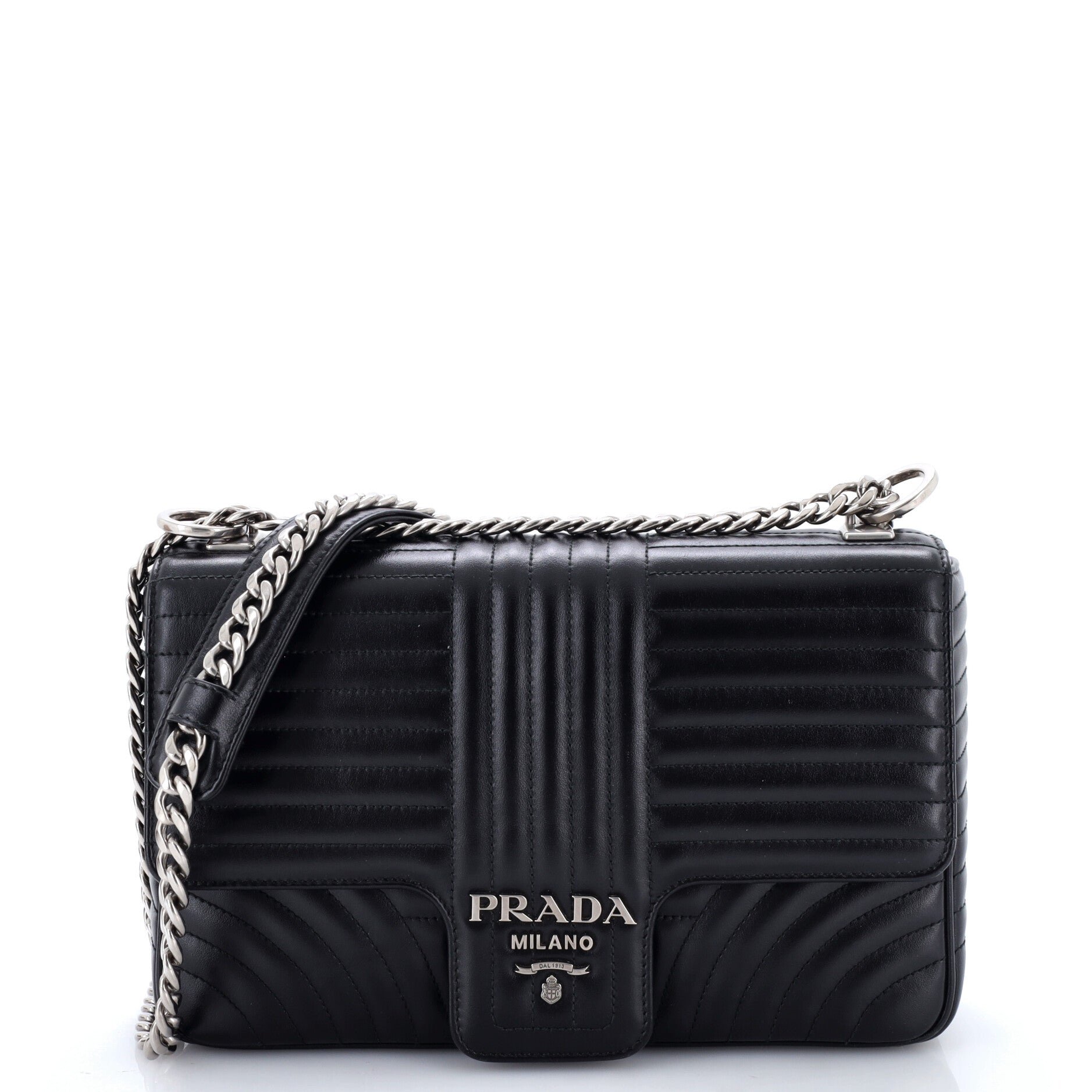 Chain Flap Shoulder Bag Diagramme Quilted Leather Large