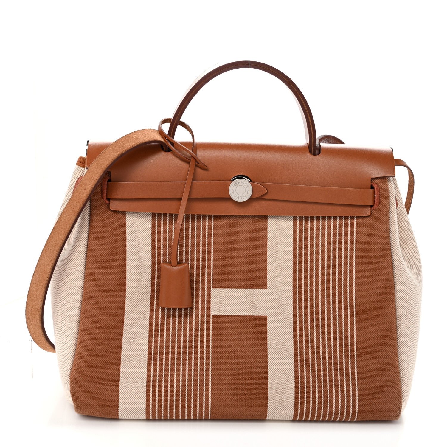 Hermes Vache Hunter Toile H Vibration Herbag Zip Retourne 31 PM Fauve Ecru Beige