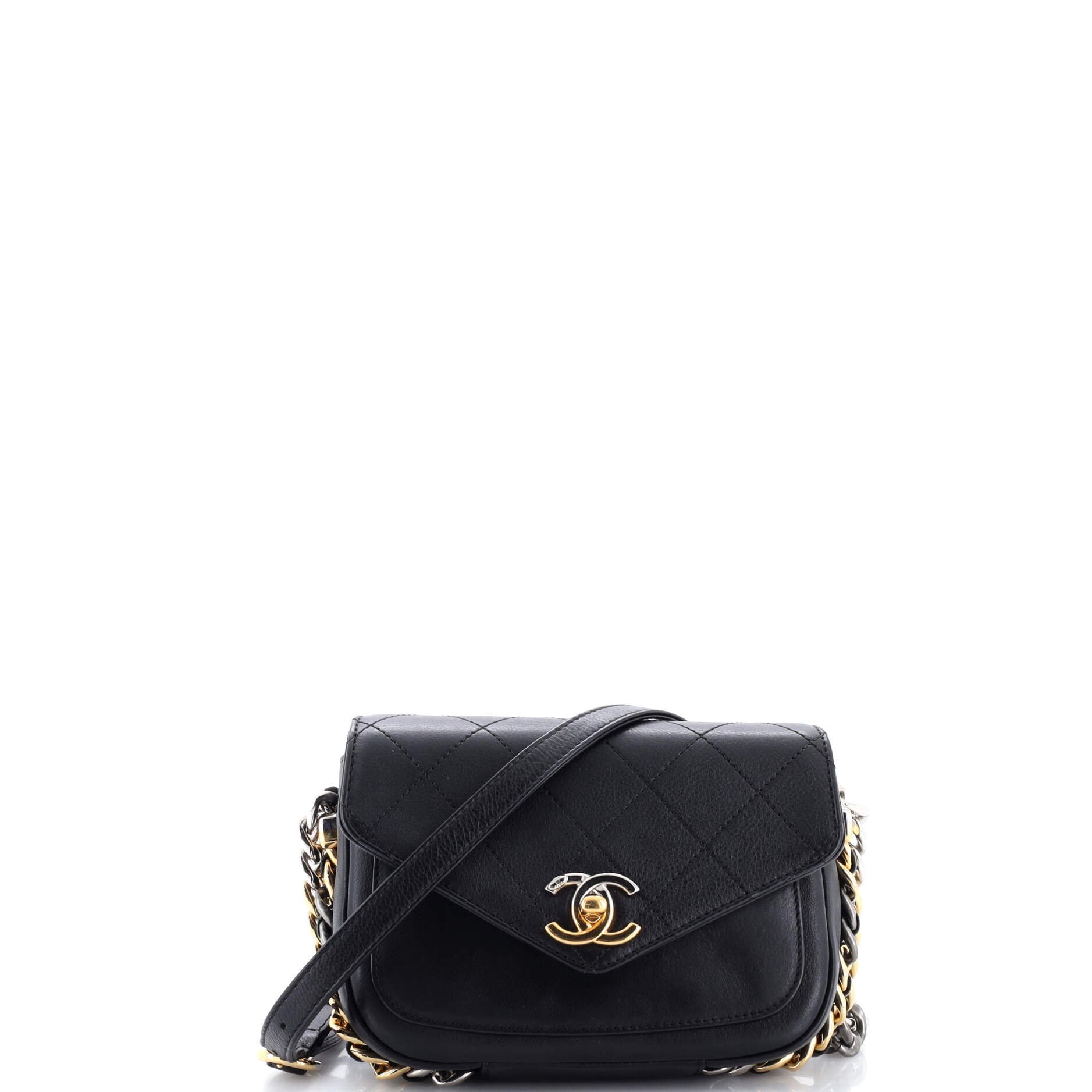 Two Tone Envelope Flap Bag Quilted Calfskin Small