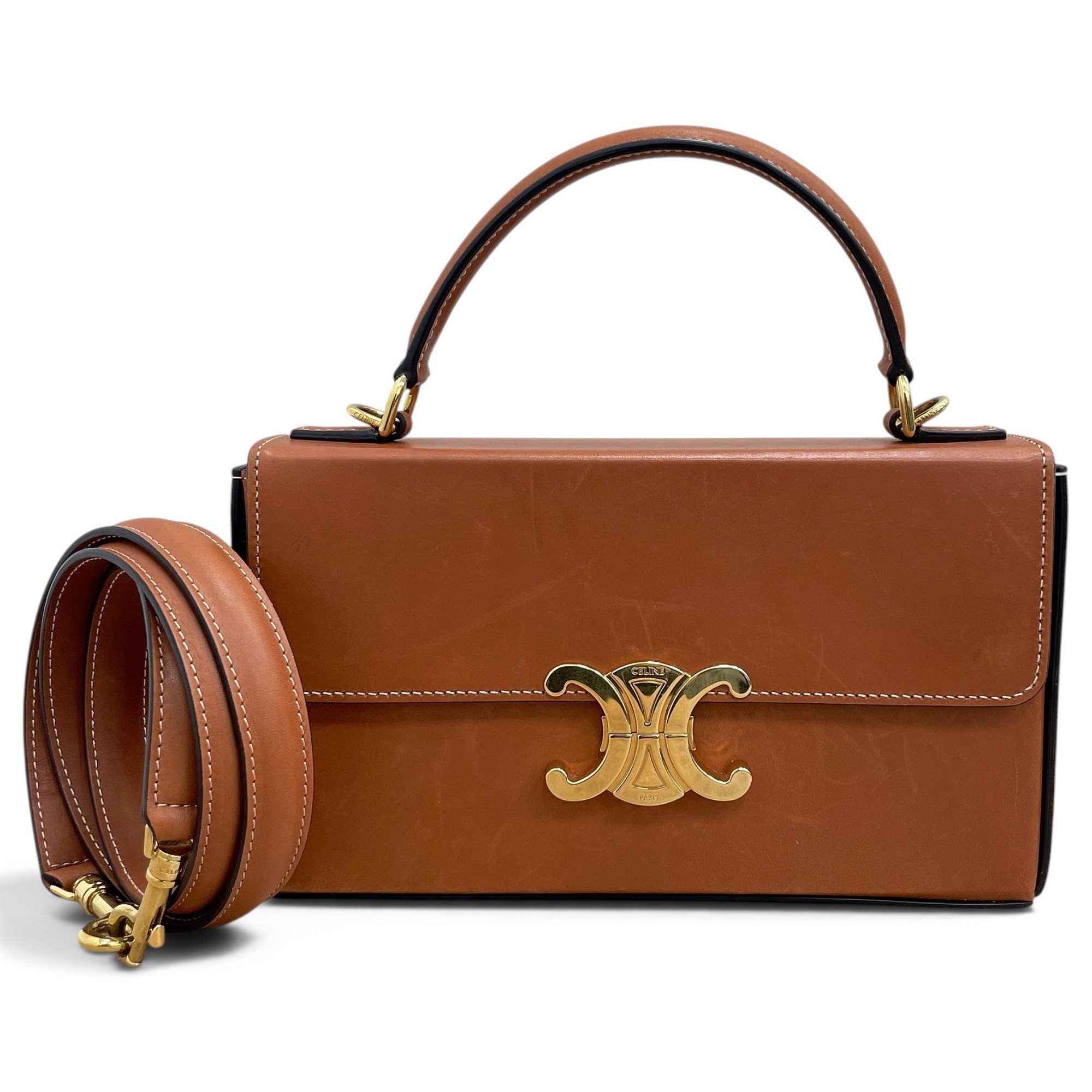 Triomphe chain leather handbag