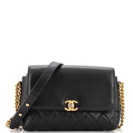 Chanel Side Chain Compartment Flap Bag Quilted Goatskin Medium