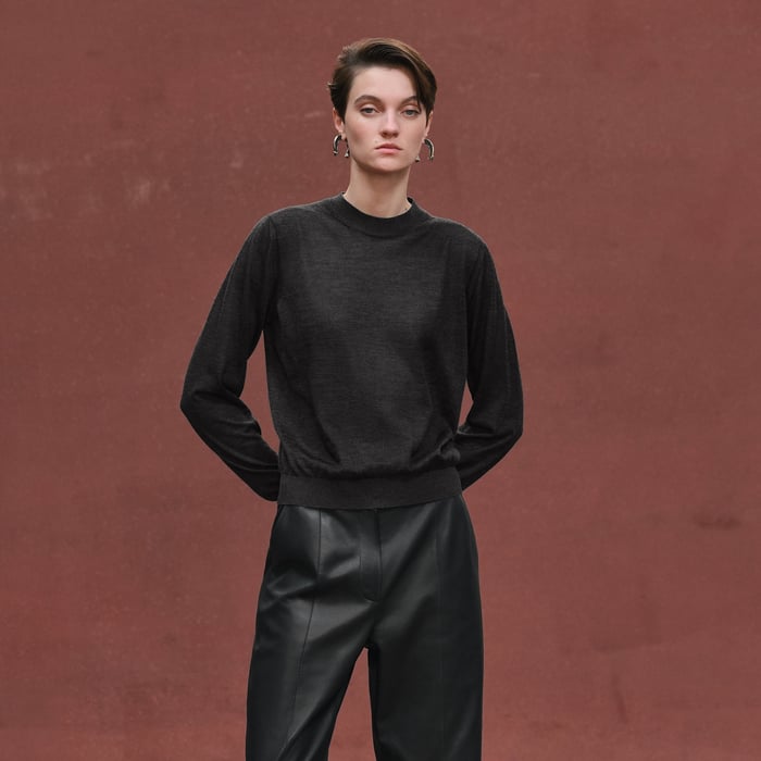 Gris Volcanique Cashmere Long-sleeve Sweater
