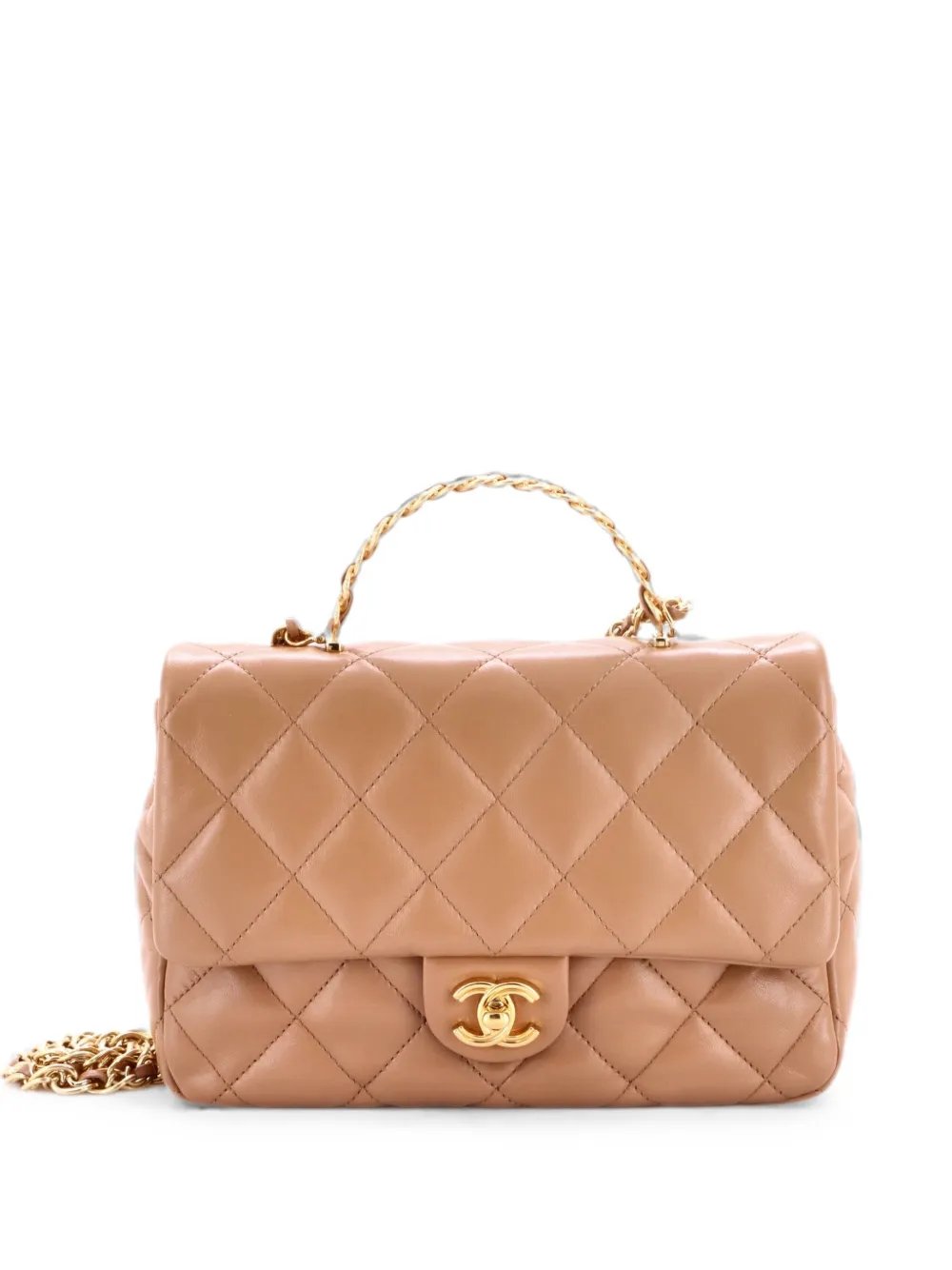 Golden Links Top Handle Flap Bag Quilted Shiny Lambskin Medium shoulder bag