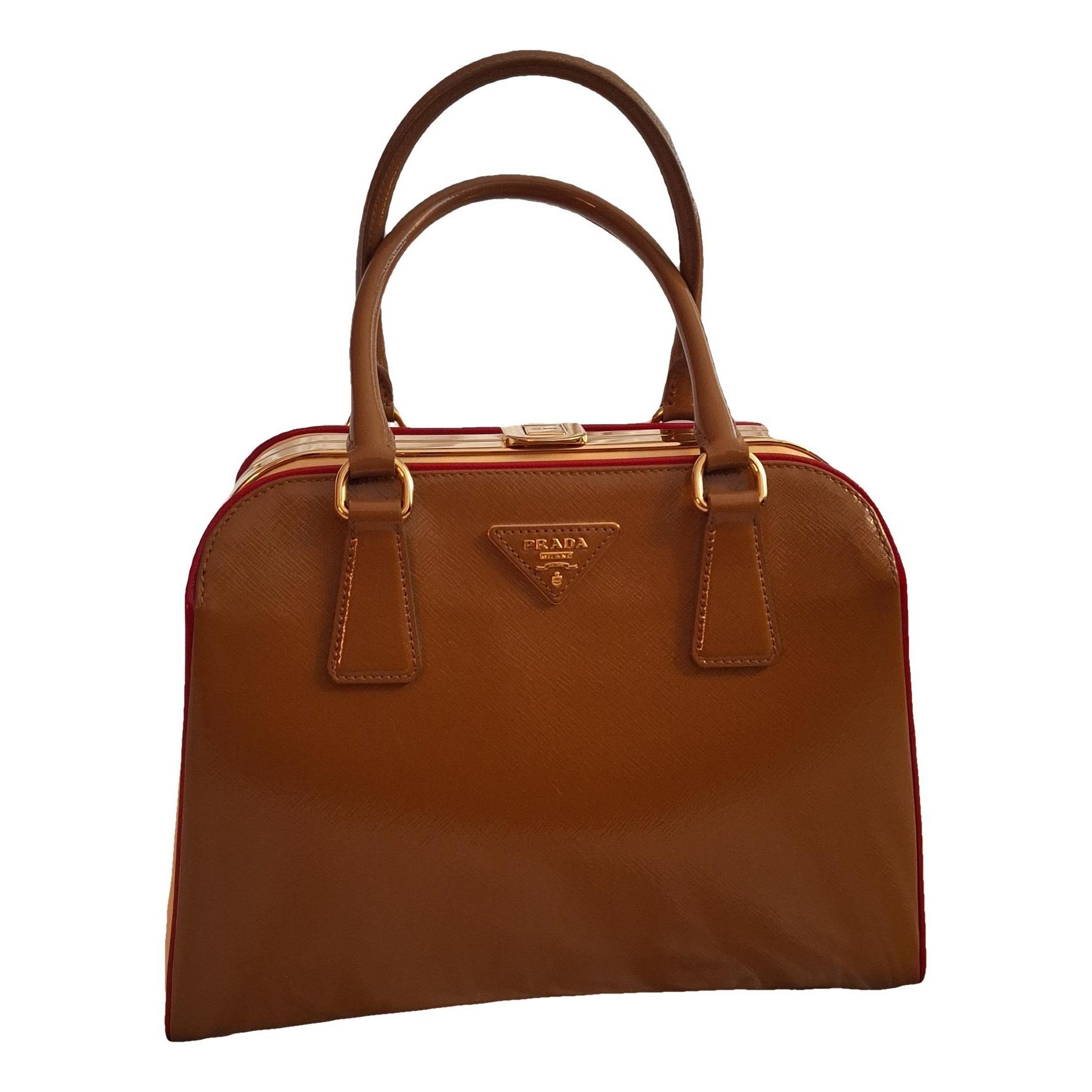 Pyramid patent leather handbag