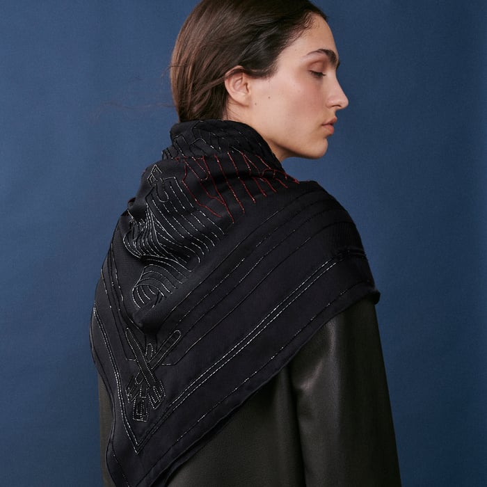 Bleu Noir Les Sangles Exceptional Embroidered Scarf 90