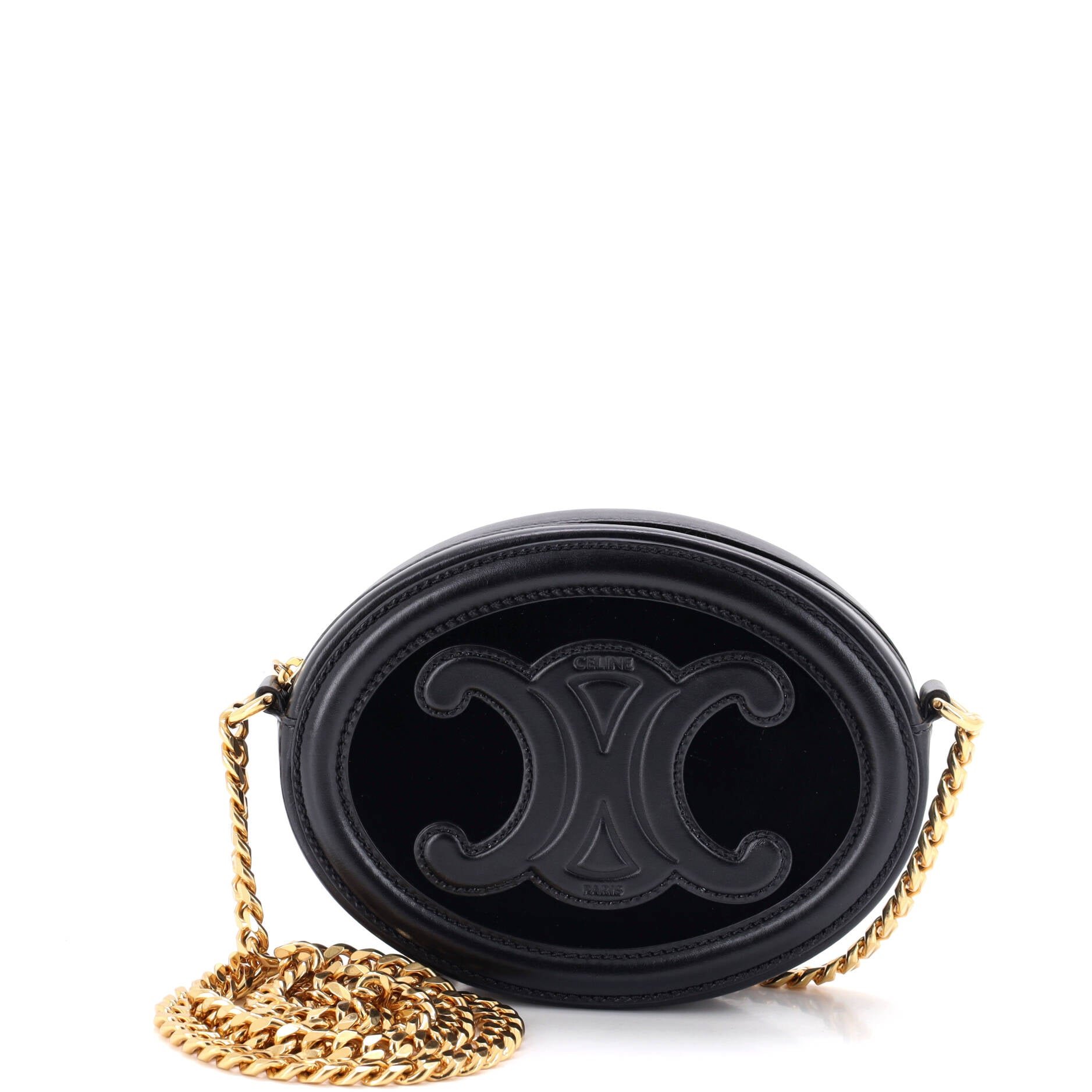 Triomphe Oval Chain Crossbody Bag Velvet and Leather