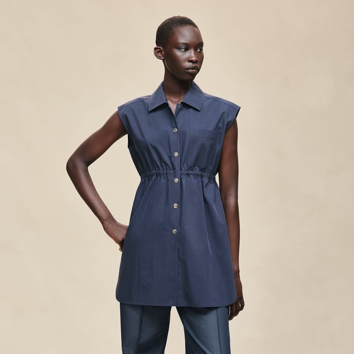Bleu Outremer Sleeveless Drawstring Shirt