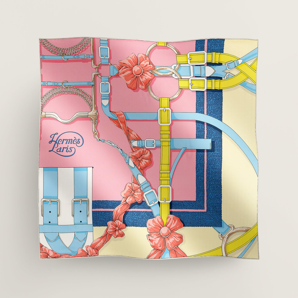 Hermès Grand Manege Detail scarf 70 Rose Bonbon/Ciel/Jaune | BagUSeek