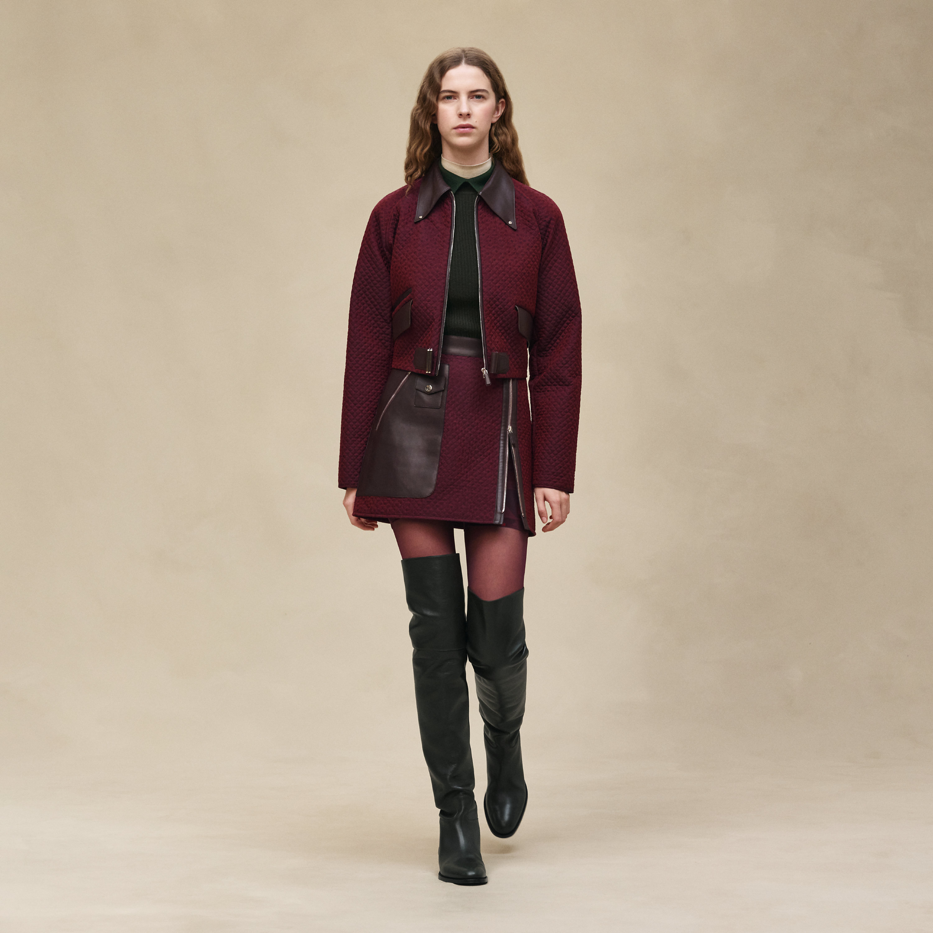 Blouson matelassé mix cuir motif « H Kelly »