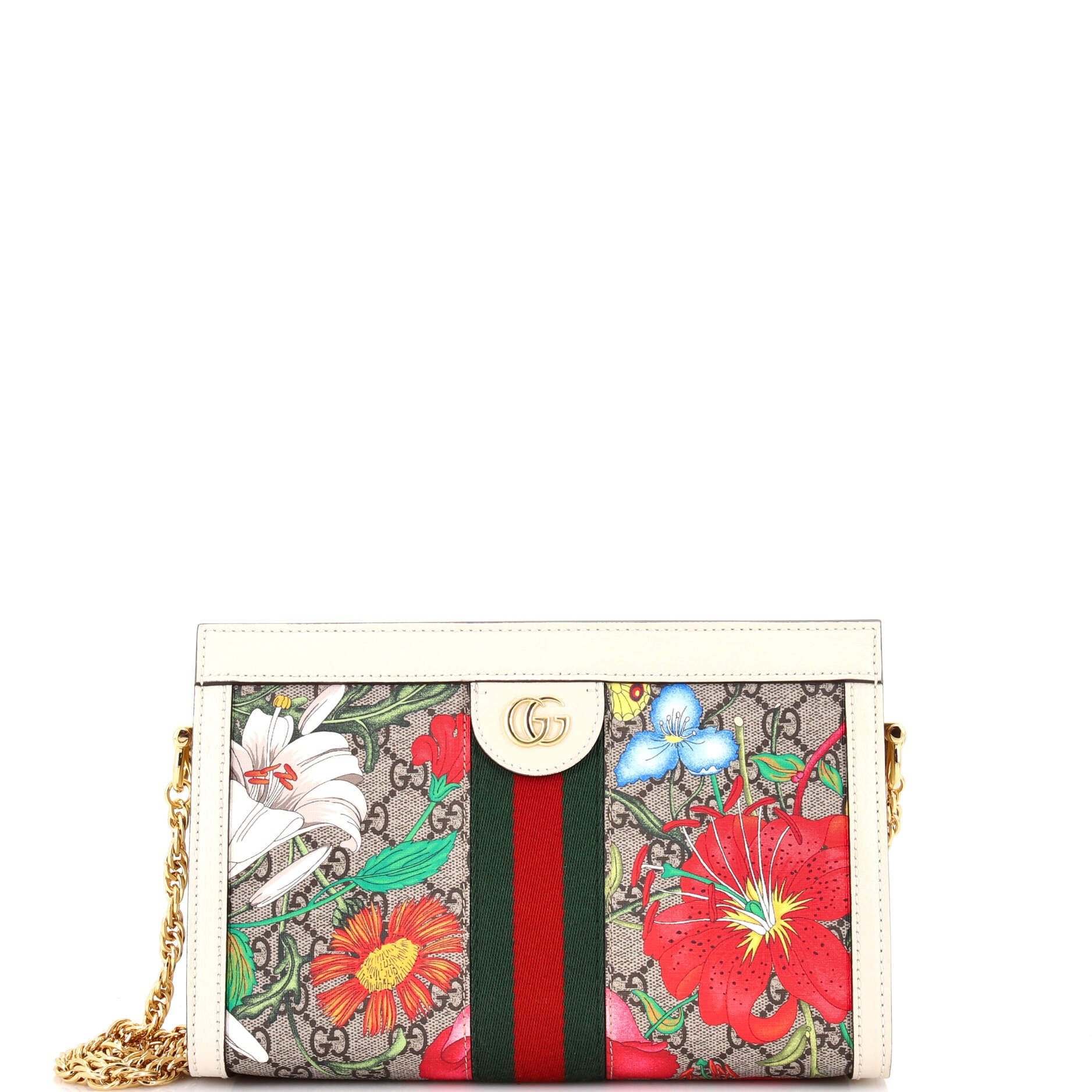 Gucci Ophidia Chain Shoulder Bag Flora GG Coated Canvas Small