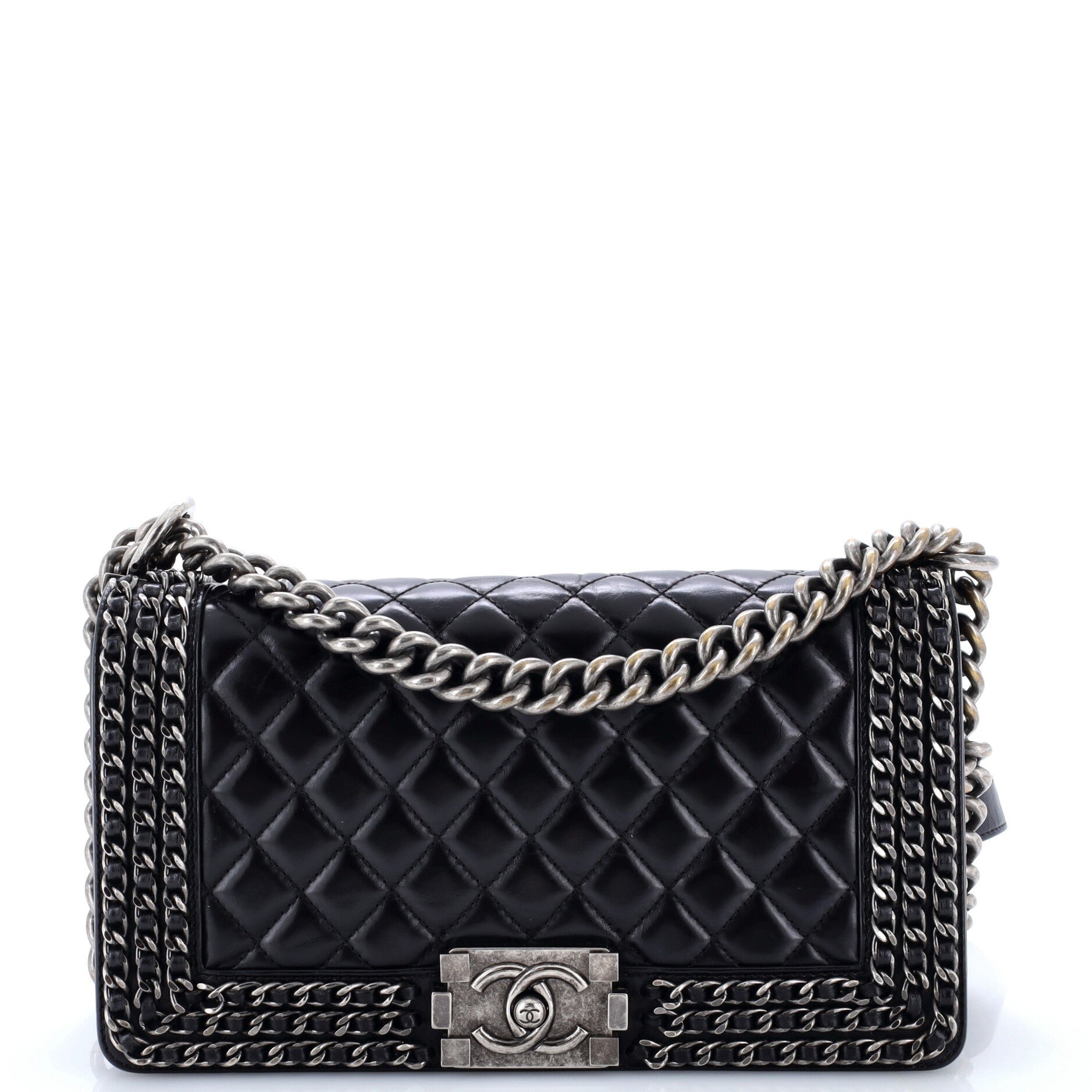 Chained Boy Flap Bag Quilted Glazed Calfskin Old Medium