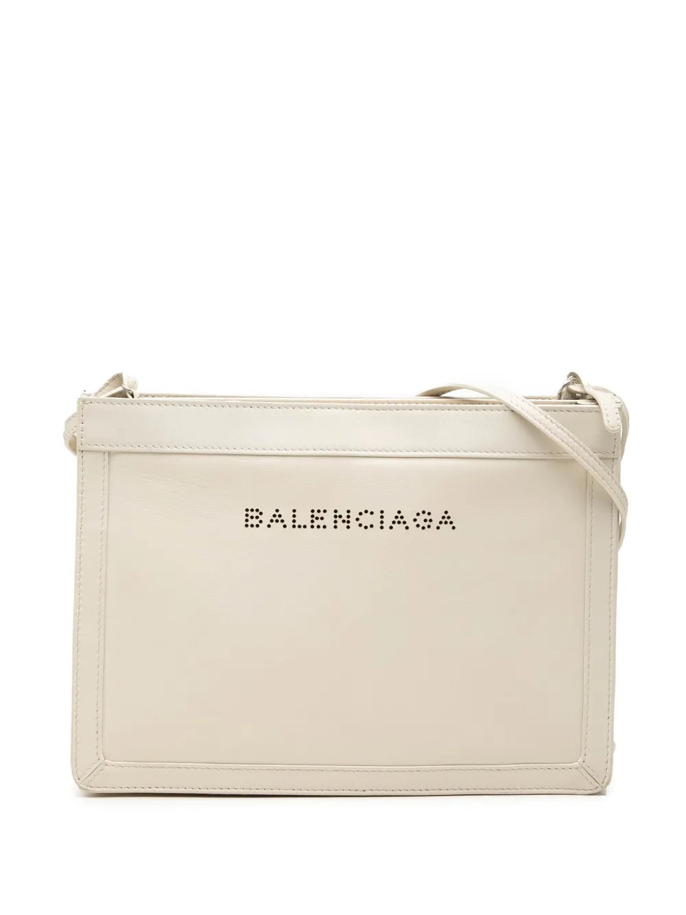Balenciaga 2017 Leather Perforated Logo Navy Pochette crossbody bag