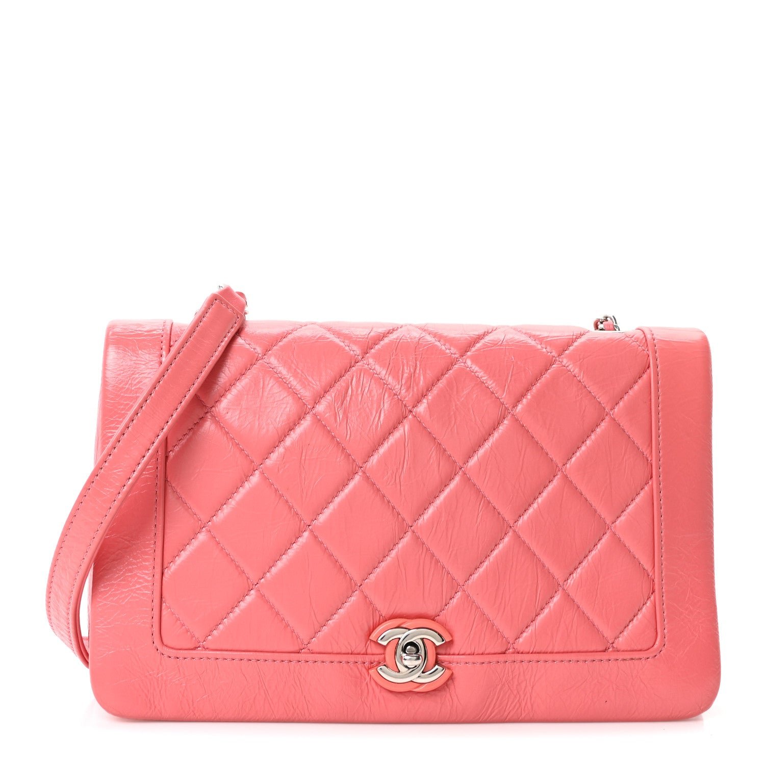 Chanel Crumpled Calfskin Quilted Bi Vintage Small Single Flap Pink