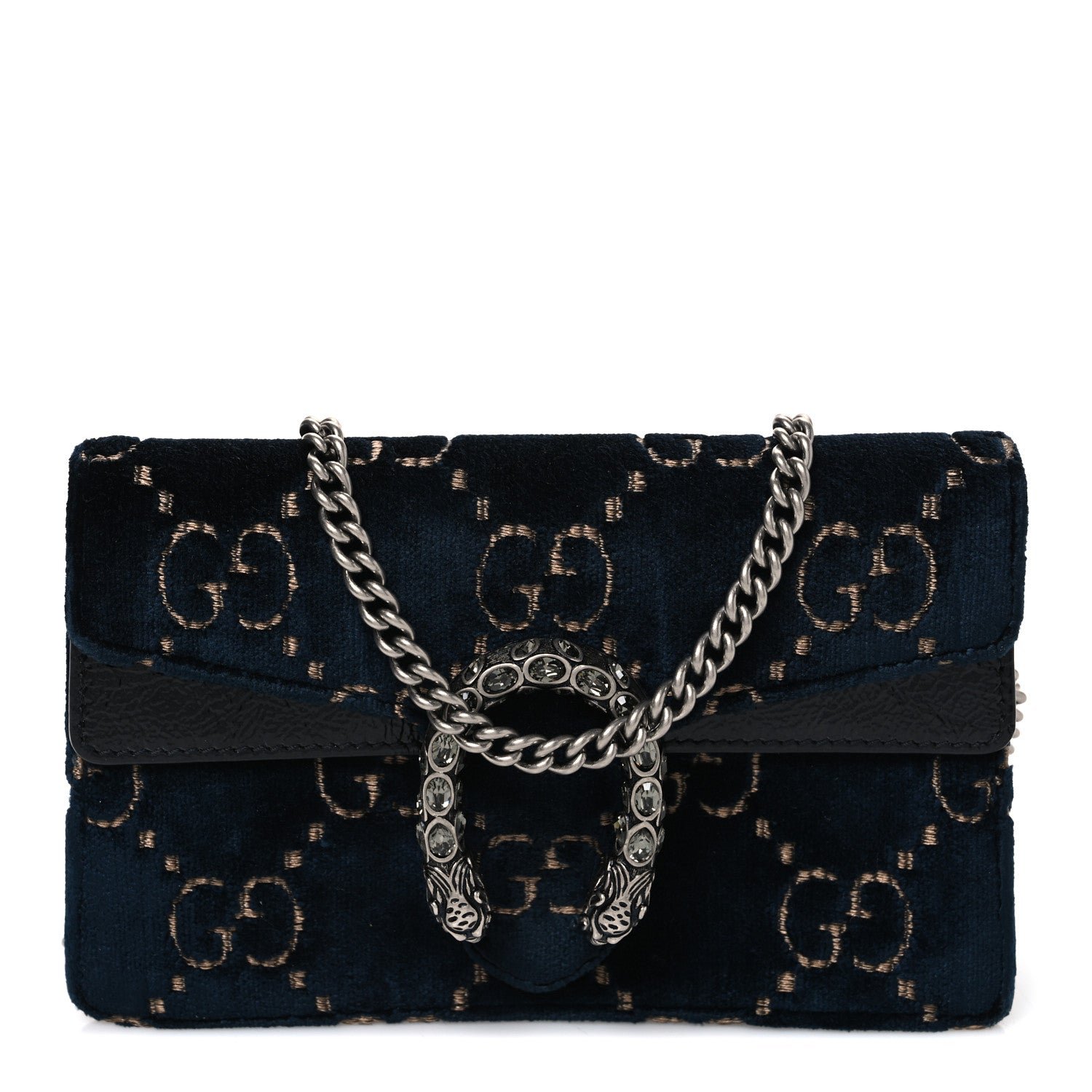 Gucci Velvet GG Monogram Super Mini Dionysus Shoulder Bag Blue Beige Black