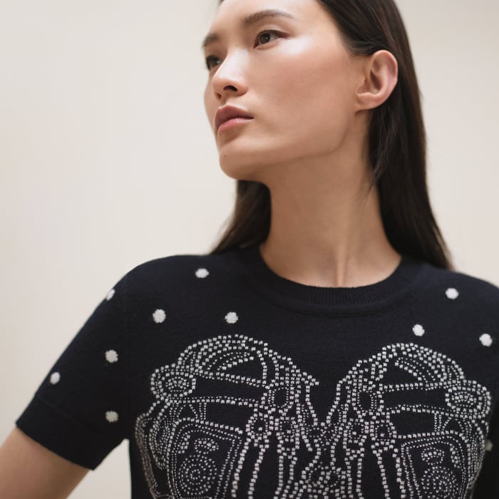 Bleu Noir "Brides De Gala" Embroidered Short-sleeve Sweater