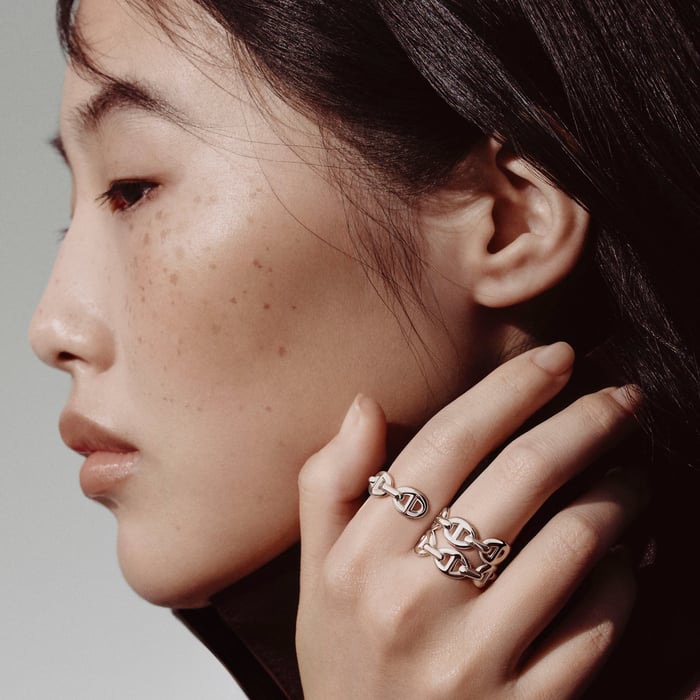Sans Coloris Chaine d'Ancre Enchainee Double Ring