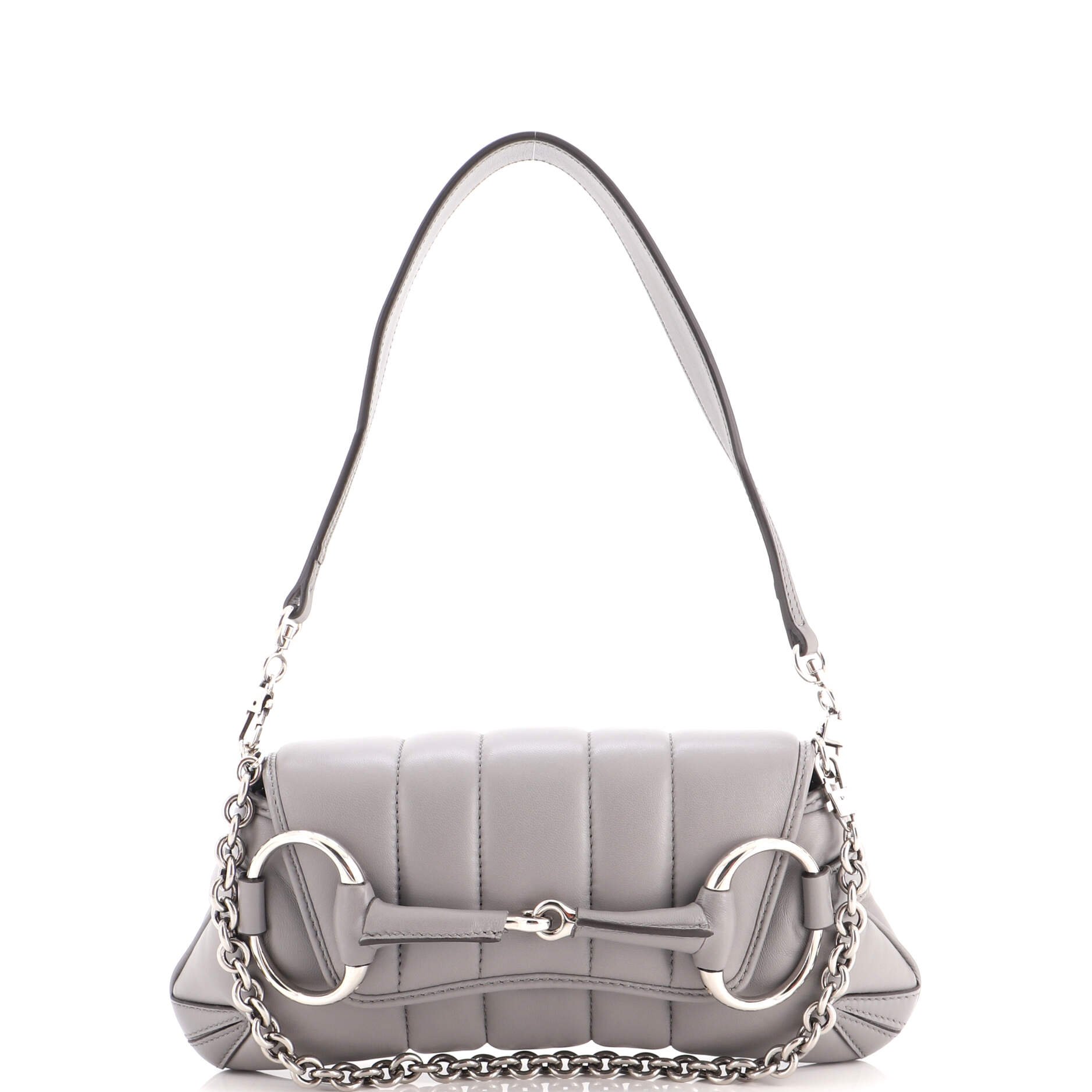 Horsebit Chain Shoulder Bag Vertical Quilted Leather Small