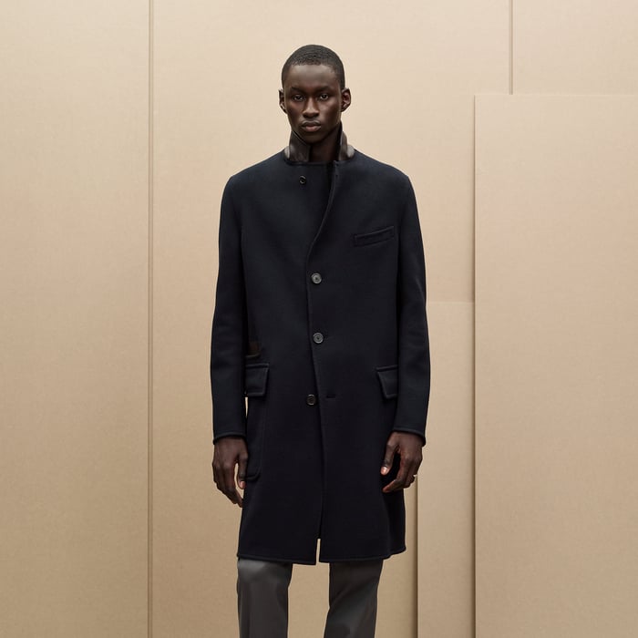 Marine Emile Cashmere Coat With Leather Details