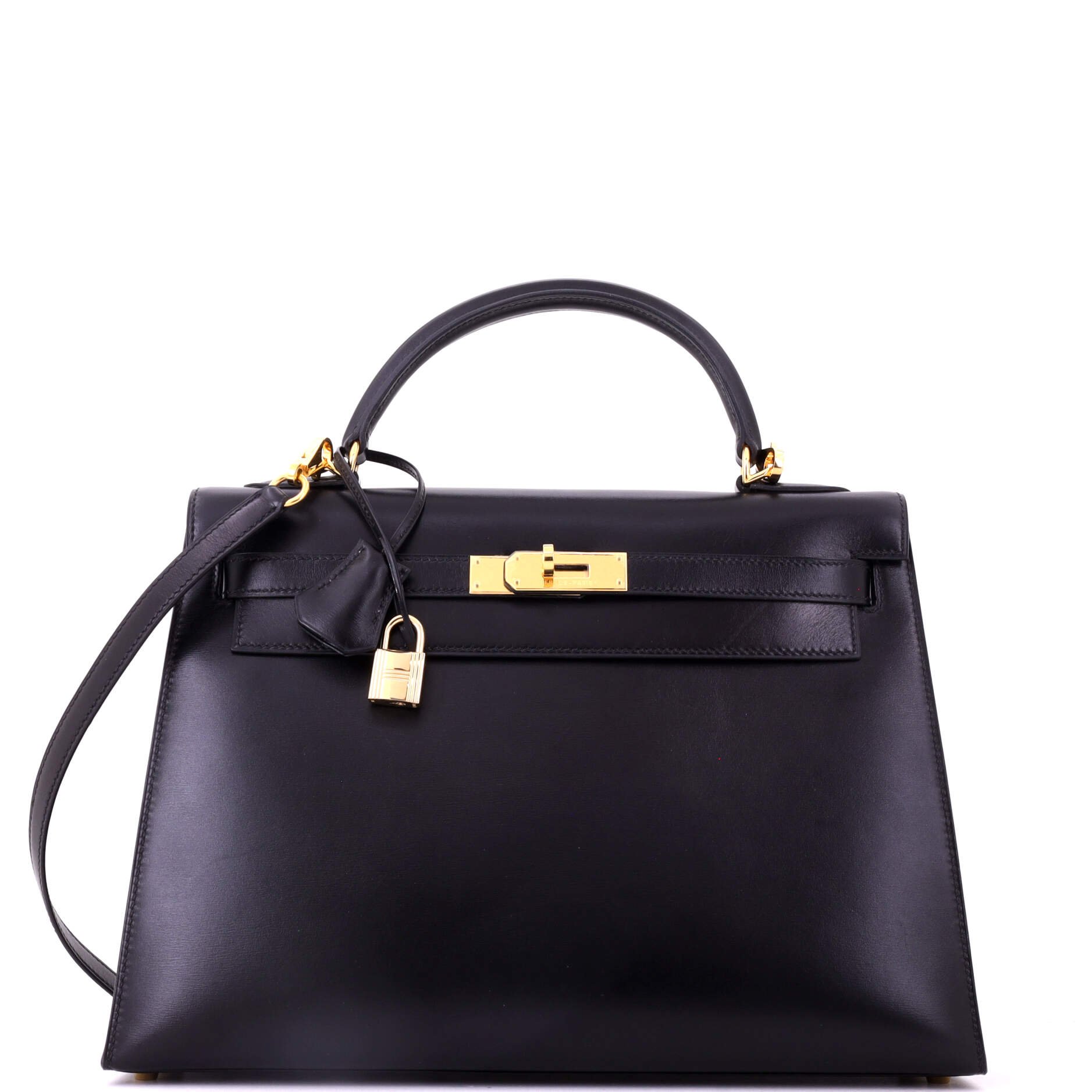 Kelly Handbag Noir Box Calf with Gold Hardware 32