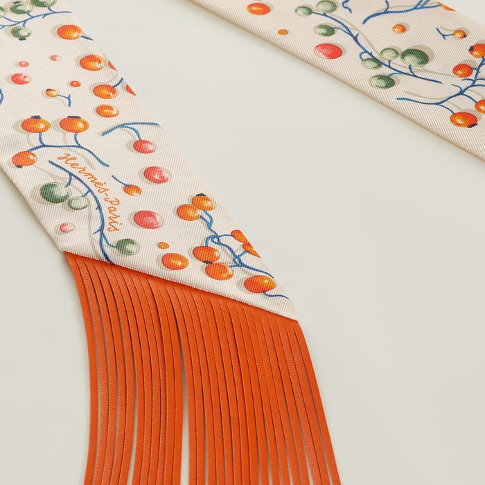Red Berries Leather Fringes Twilly