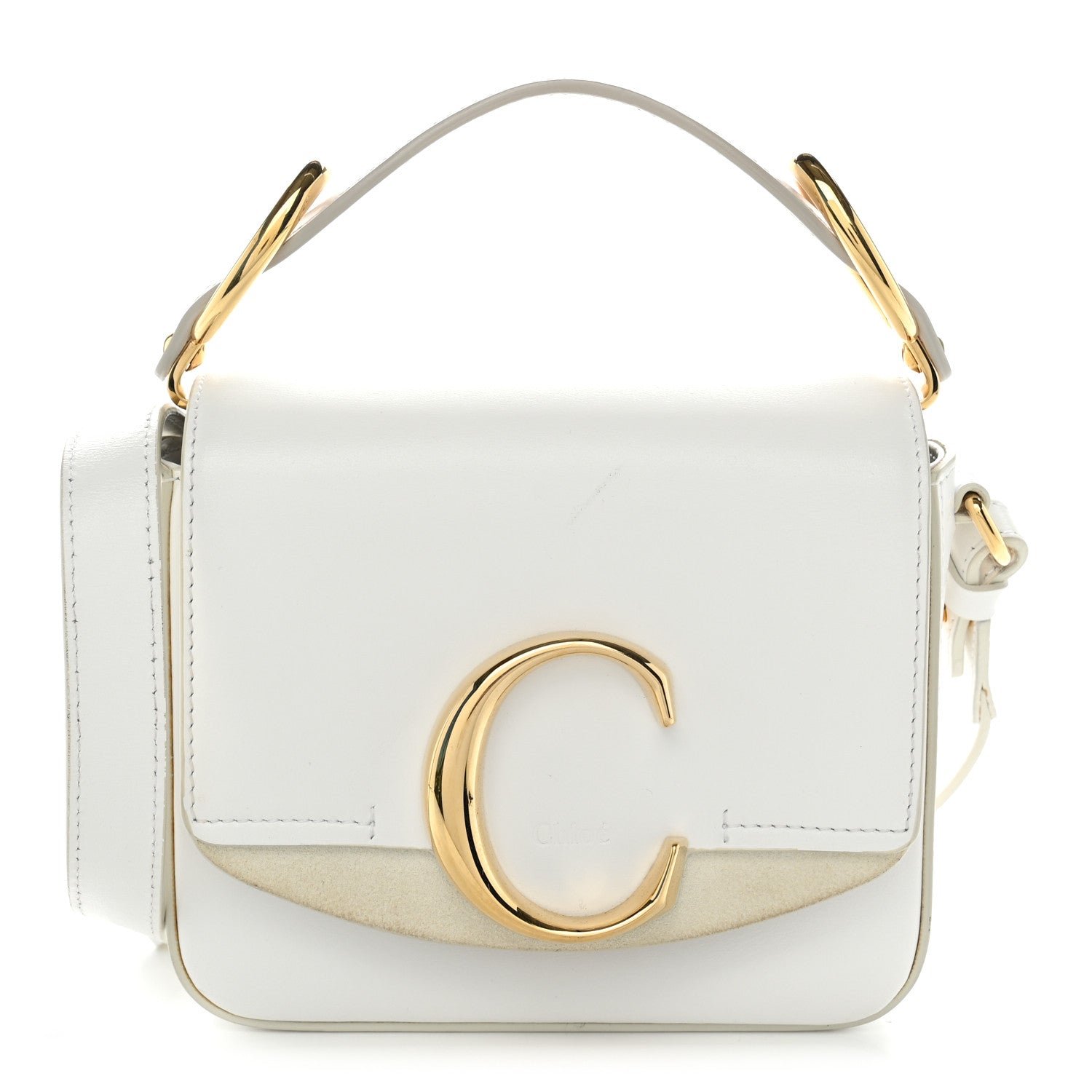 Chloe Shiny Calfskin Suede Mini C Double Carry Brilliant White