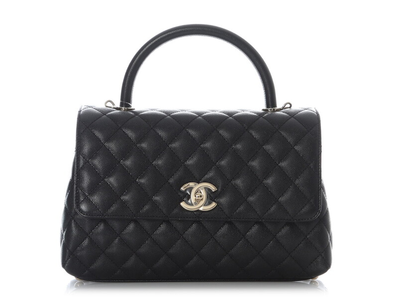 Black Quilted Caviar Medium Coco Top Handle Flap Bag Light Gold Hardware, 2021